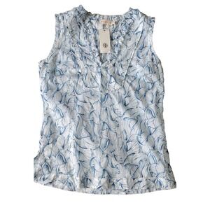 Tory Burch Womens Size S White Ellora Emmaline Shell Ruffle Sleeveless Blouse
